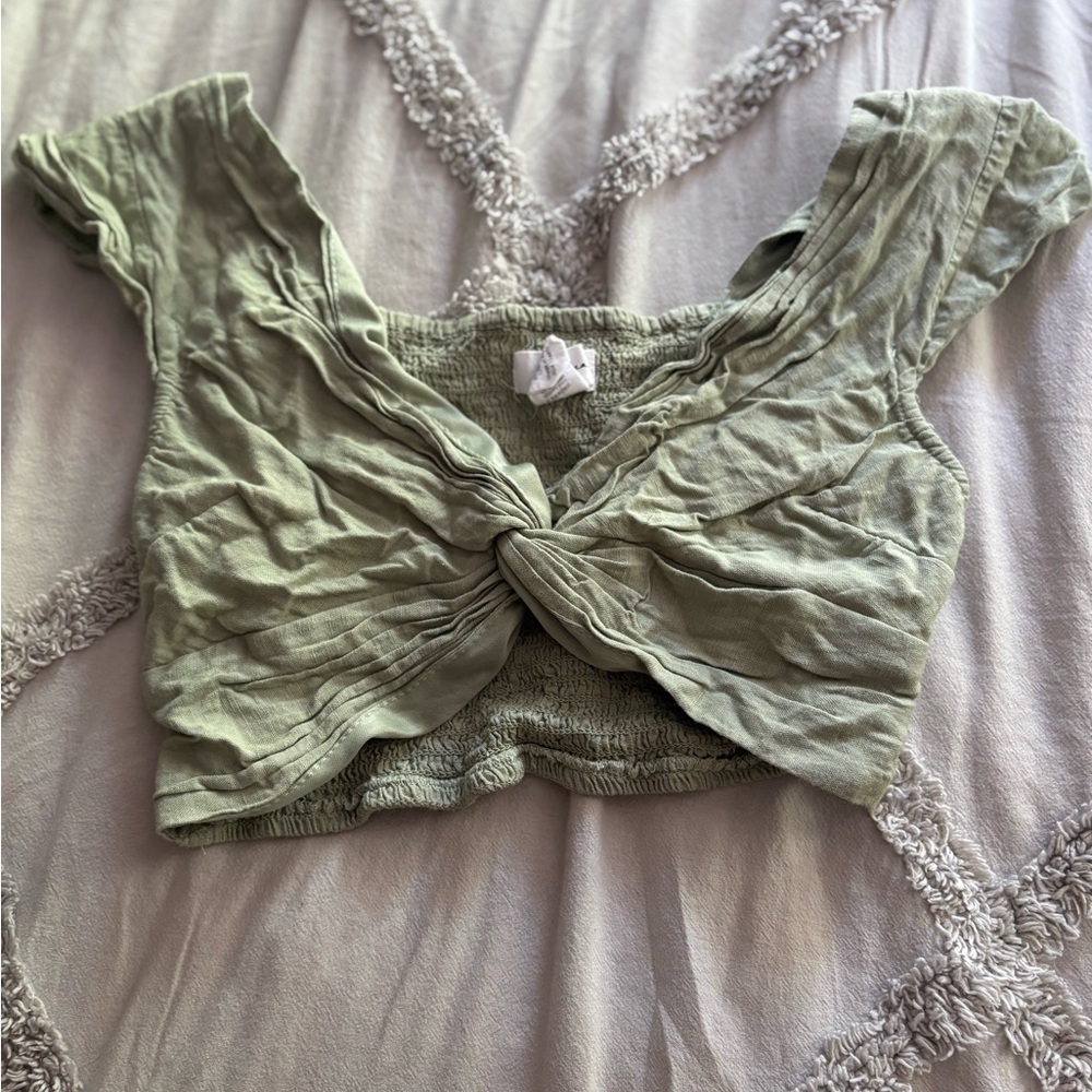 Green Twist Front Women's Top